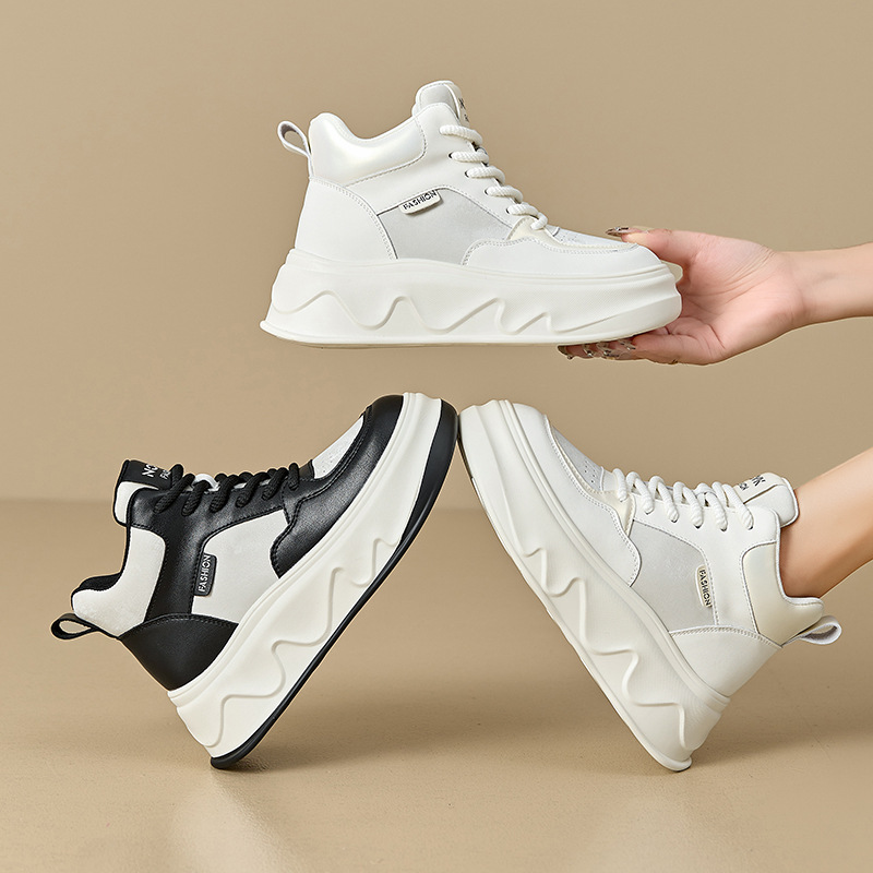 撤柜断码女鞋季女防滑运动休闲高帮小白鞋子女新款增高厚底老爹鞋