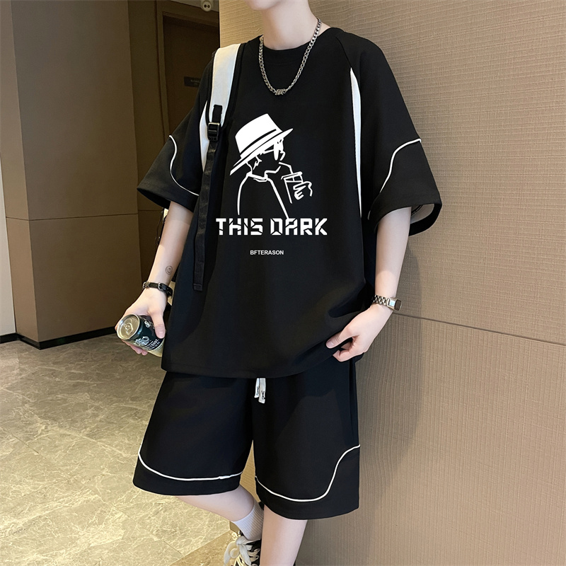 流行优选初中学生男孩短袖t恤运动套装大童青少年薄款速干短裤篮