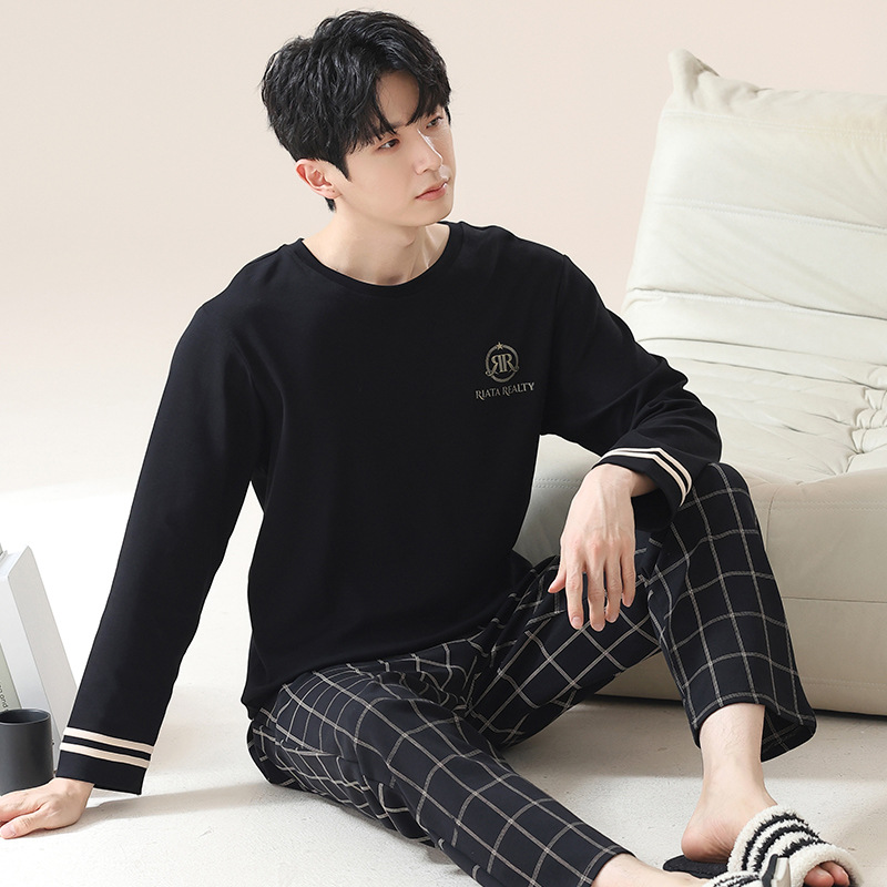 潮牌男士长袖睡衣套装季家居服大码薄款可外穿青少年秋冬款休闲