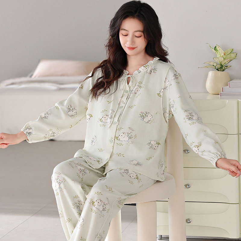 德国月子服夏季产后纯棉孕妇喂奶睡衣怀孕期产妇哺乳纯色家居服女
