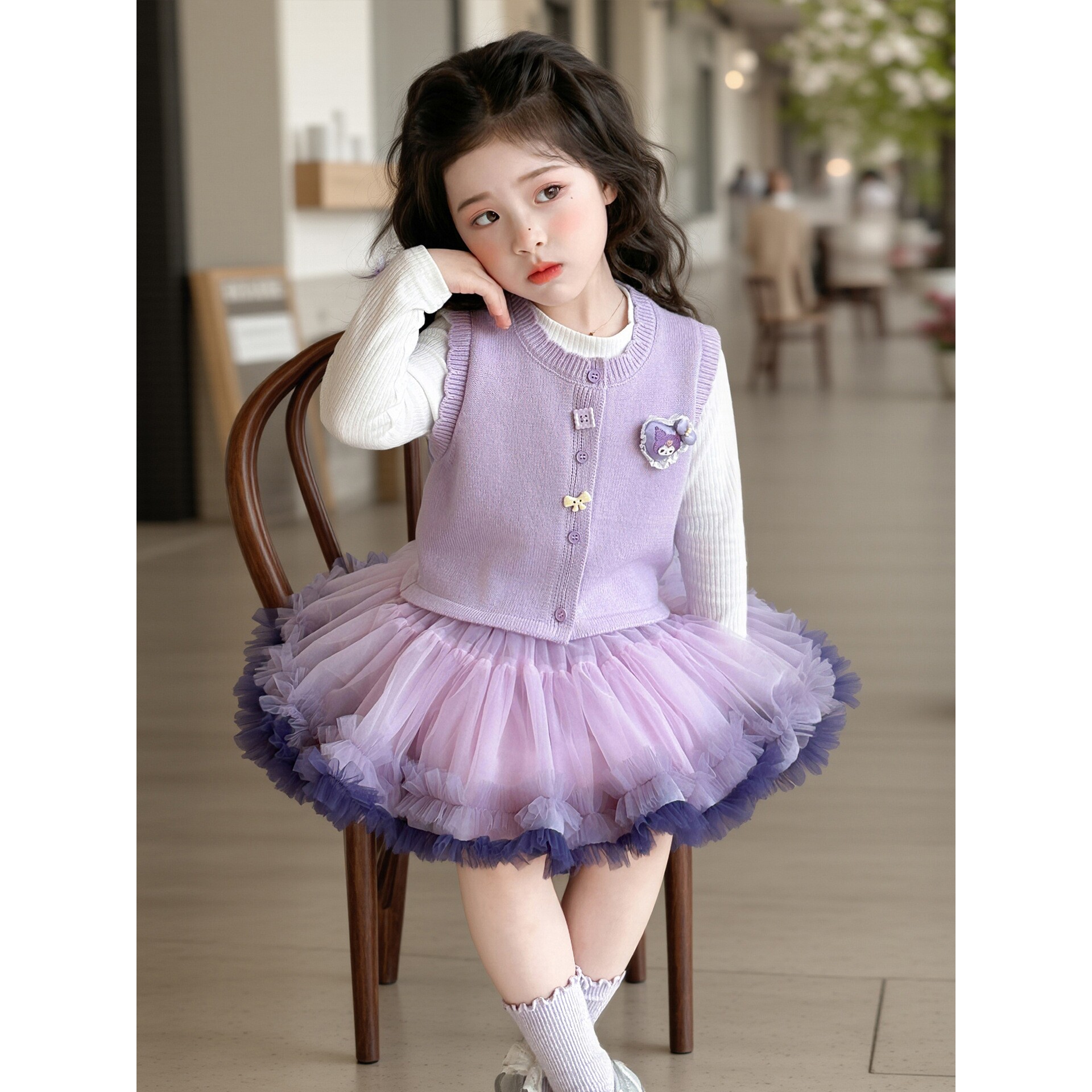 德国女童毛衣卡通马甲三件套季新款韩版小香风套装童装