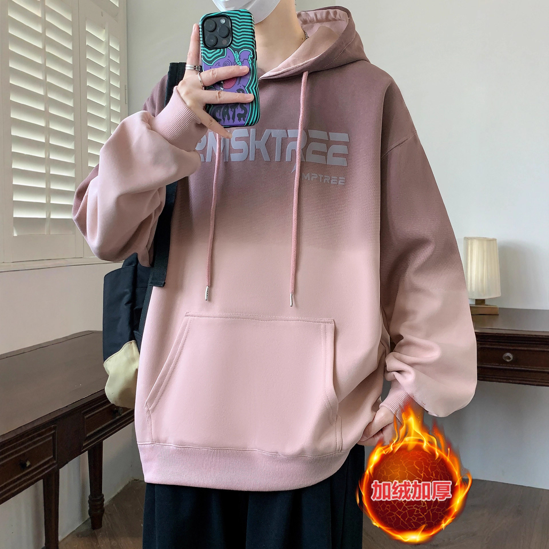 德国冬款加绒加厚卫衣男孩初中高中学生潮牌帅气青少年外套大童上