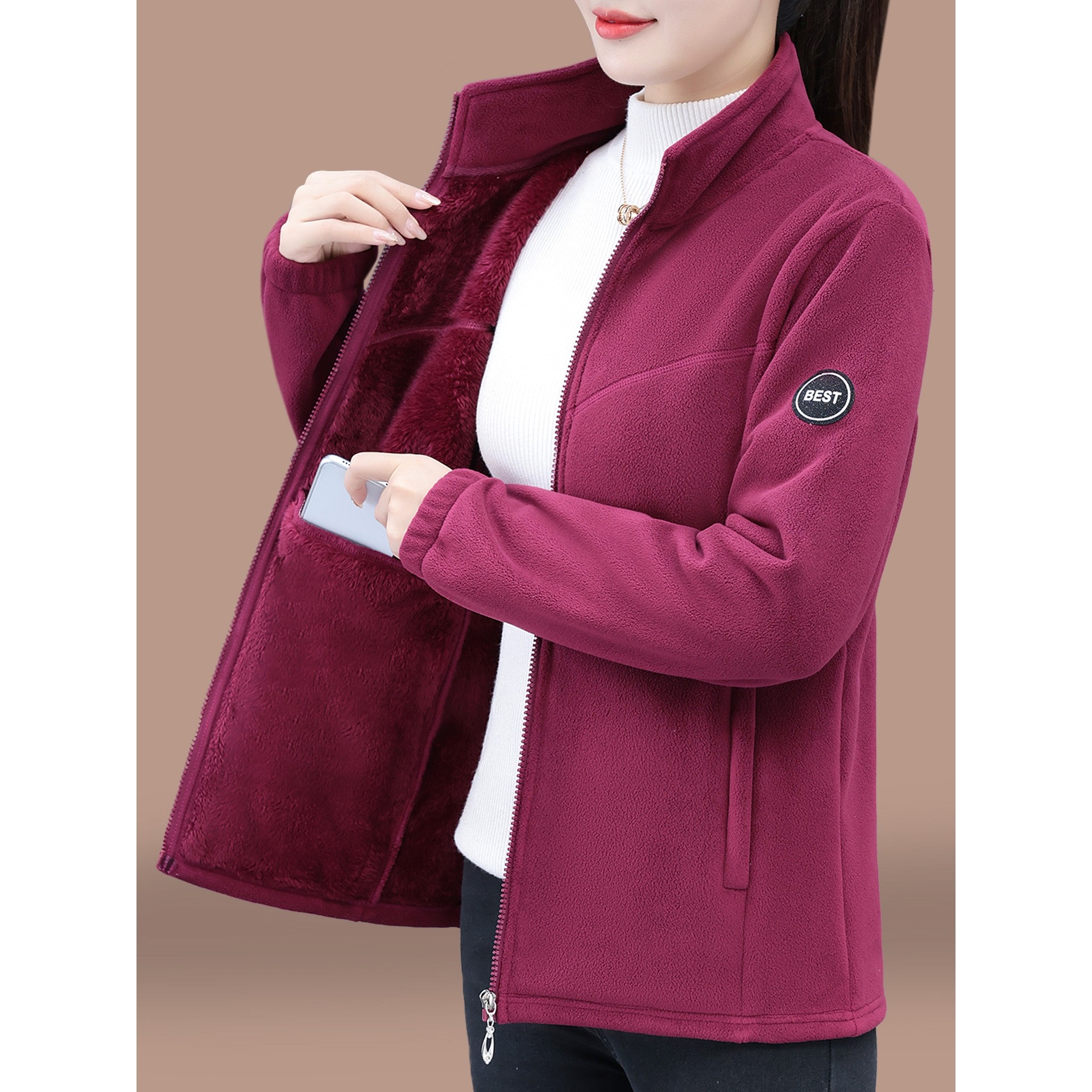 欧洲站摇粒绒外套女冬新款中年妈妈抓绒衣女士保暖立领双面绒上衣,户外/登山/野营/旅行用品,抓绒衣,淘宝优惠券,粉丝福利购,淘宝优惠卷