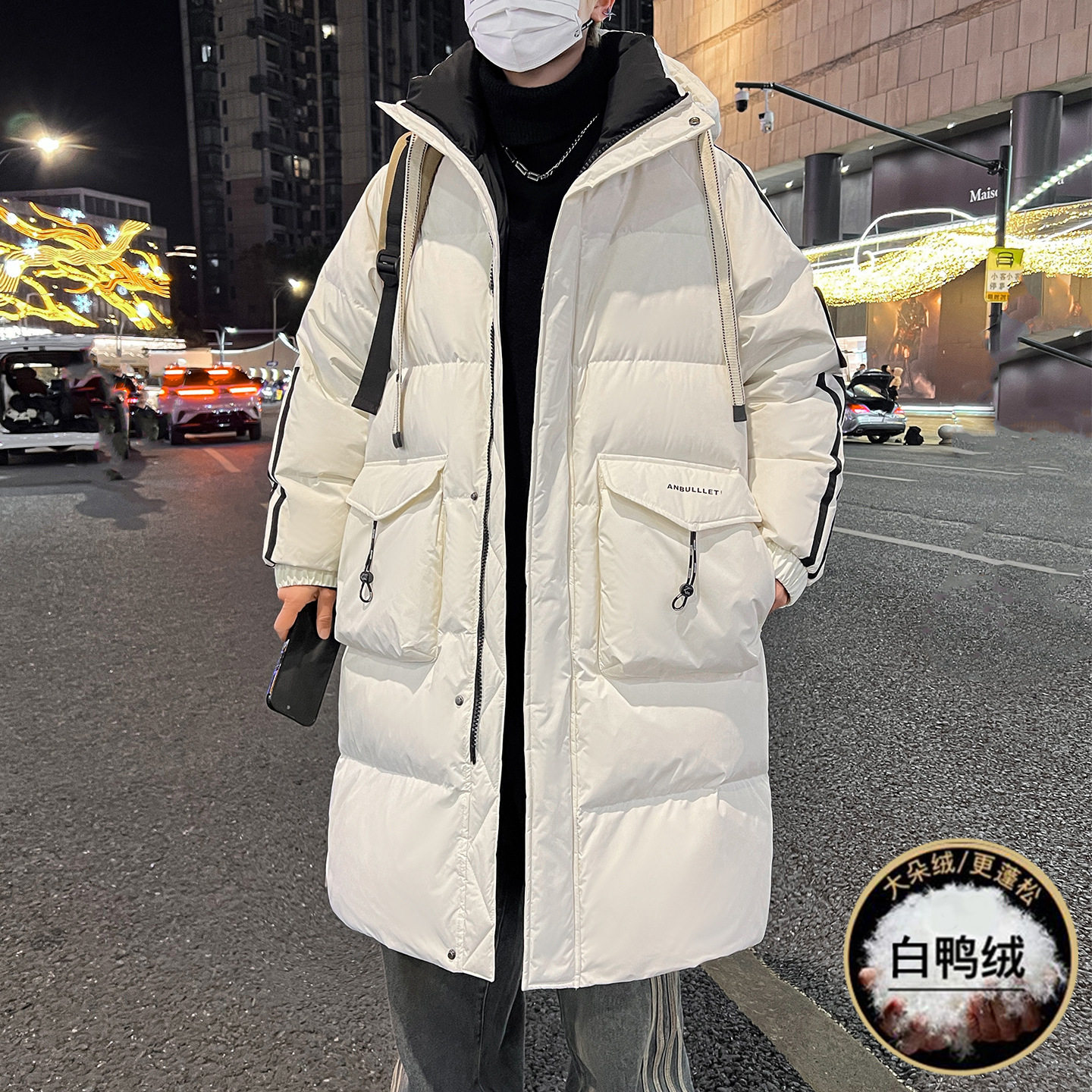 欧洲站冬季青少年中长款羽绒服男孩初中高中学生加厚白鸭绒外套大