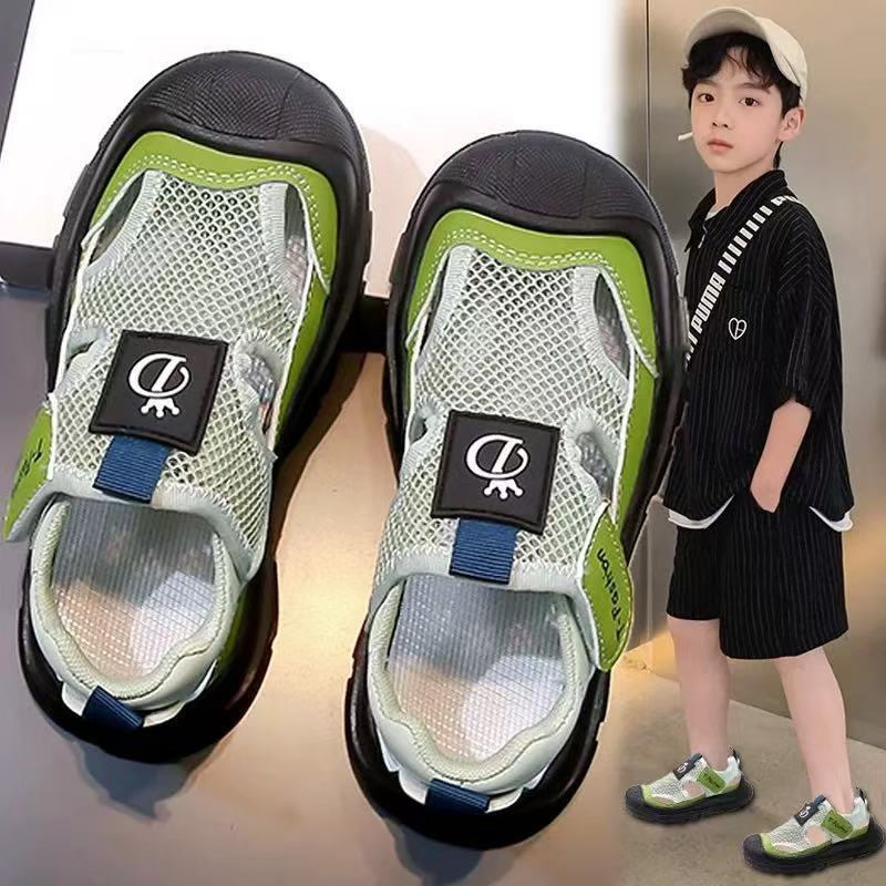新品时尚男童凉鞋薄款2025新款夏季儿童中大童网面透气男孩运动单