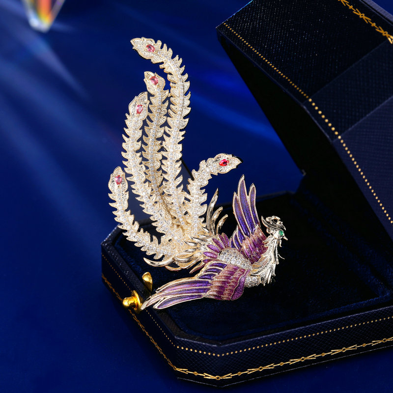 撤柜复古中国风礼服旗袍配饰胸花女冬外套大衣装饰奢华高档凤凰胸