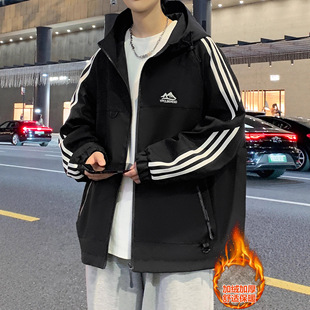 欧洲站冬款加绒加厚外套男孩青少年初中学生冲锋衣服大童冬装夹克