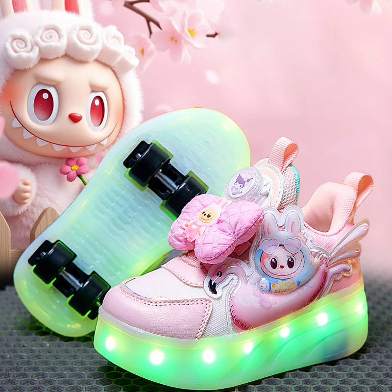 今年新品女童暴走鞋拉布布新款儿童带轮子可收缩溜冰鞋女孩滑轮鞋