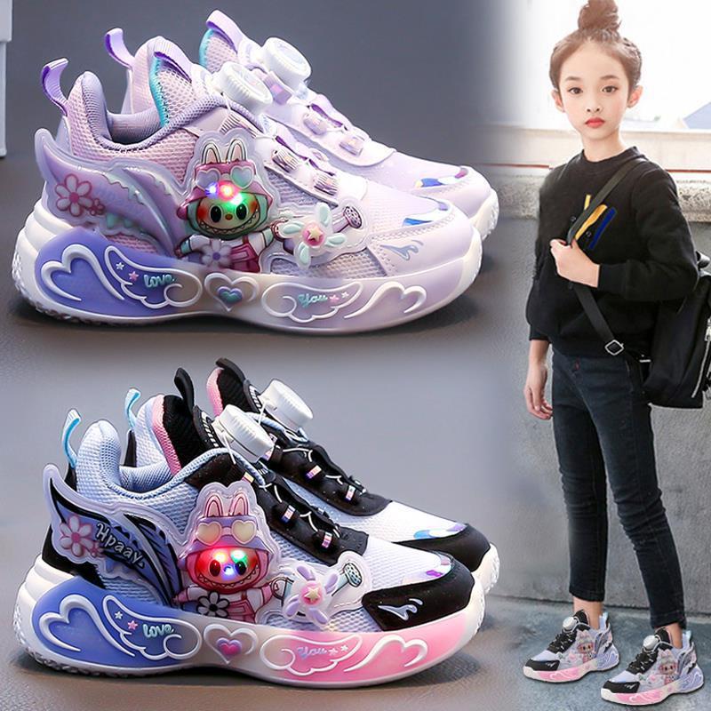 今年新品女童鞋季新款儿童拉布布跑步鞋亮灯发光女孩运动老爹鞋爆
