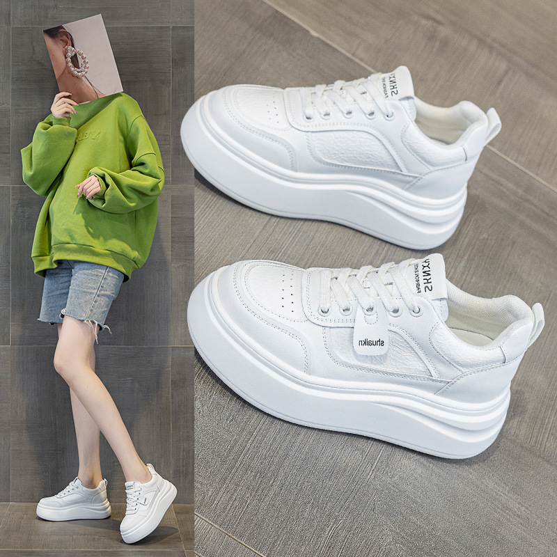 香港撤柜季新款内增高厚底休闲小白鞋系带坡跟时尚小单鞋学生鞋女