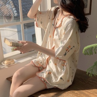 新品 居家外出家居服 优选厂家现货小清新碎花多款 睡衣女小翻领开衫