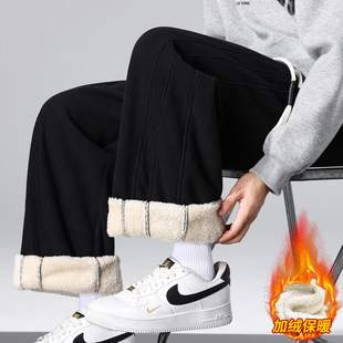 欧洲站青少年冬季羊羔毛休闲长裤子男初中高中学生加绒加厚大童保