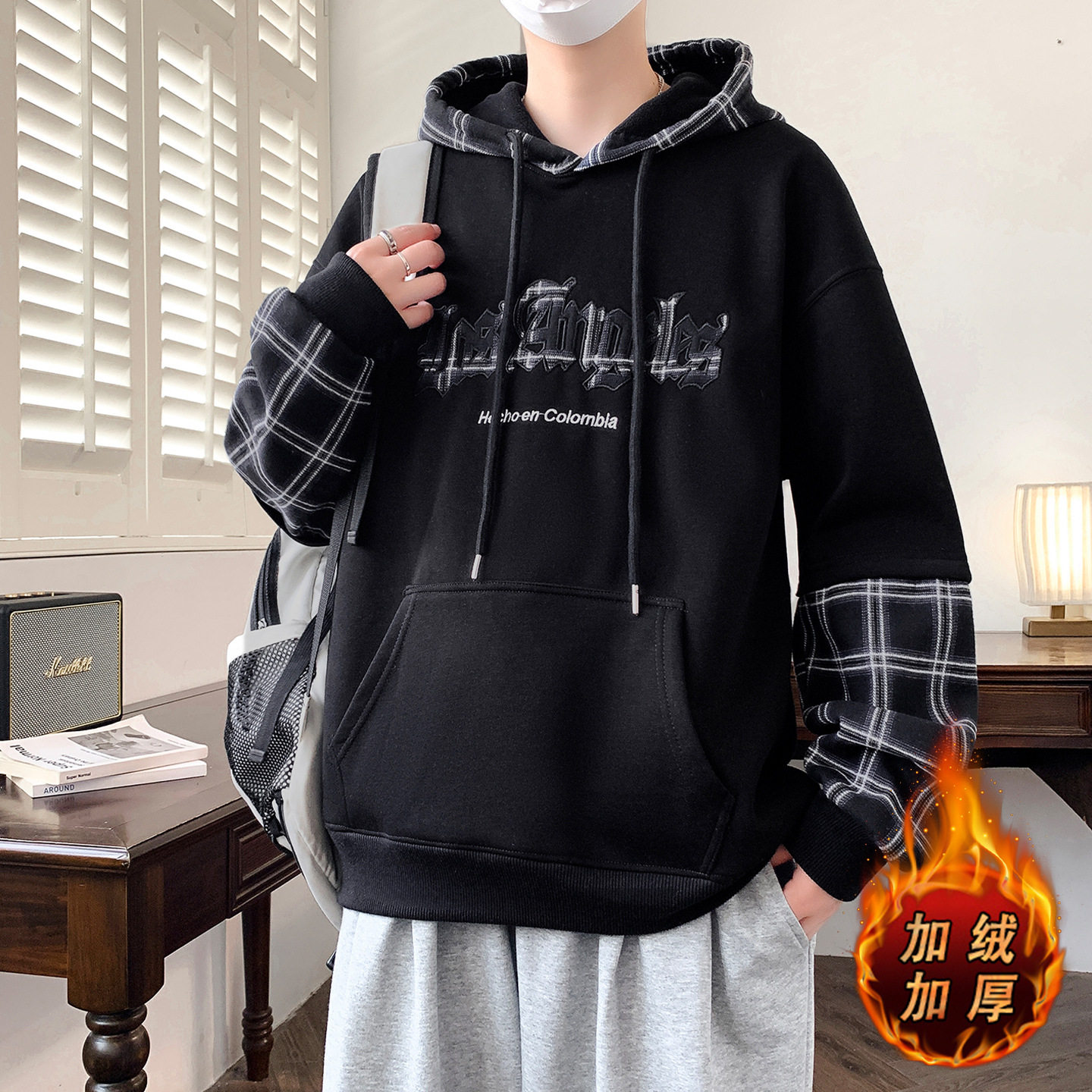 德国冬季加绒加厚卫衣男孩初中高中学生潮牌帅气青少年大童冬装外