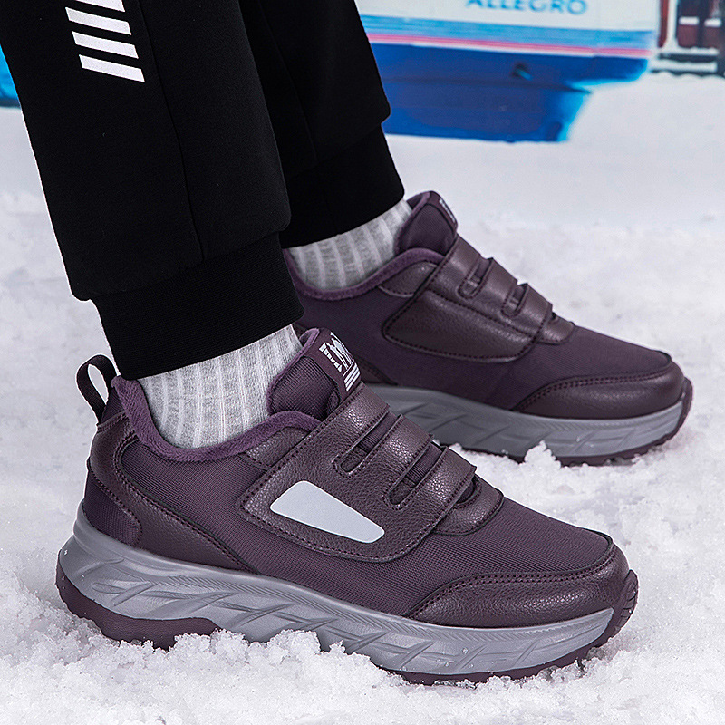 进口新品冬季新款加绒老人鞋女宽松妈妈二棉鞋男户外加厚健步鞋保