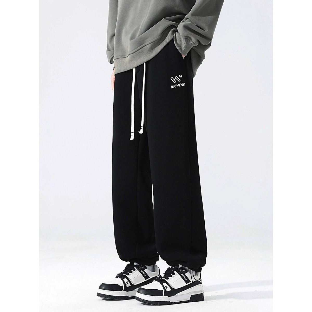 欧洲站青少年初高中学生加绒加厚保暖休闲卫裤男孩直筒百搭运动休