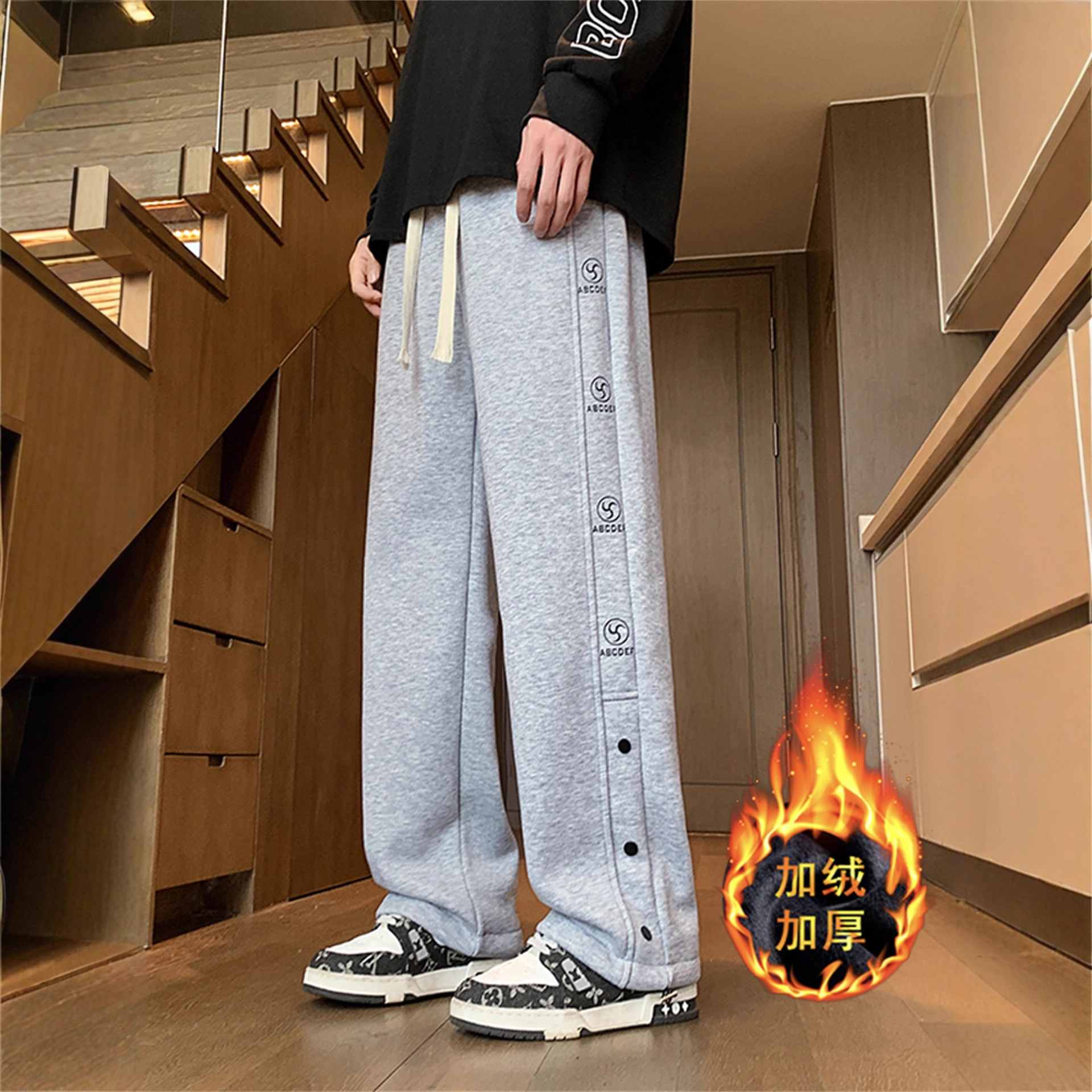 香港撤柜青少年加绒裤子男生帅气大童初中学生冬季保暖加厚运动直