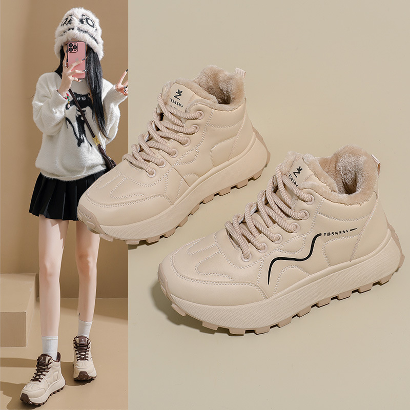 进口新品加绒高帮雪地靴女冬季新款学生ins韩版保暖休闲鞋棉鞋女F