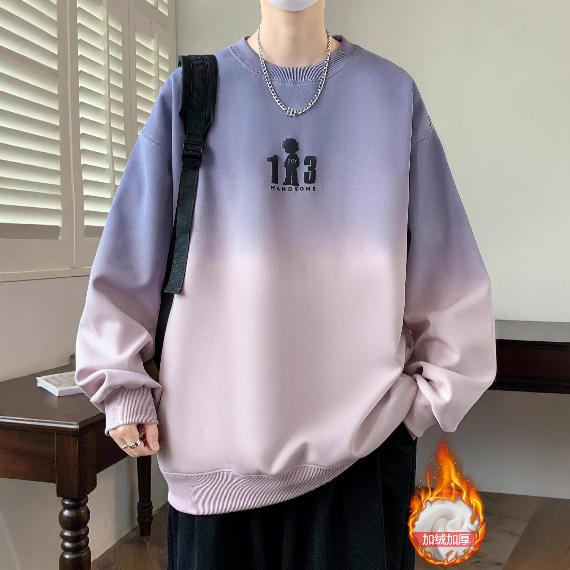 德国青少年冬季加绒加厚卫衣男孩初中学生长袖t恤大童打底衫上衣