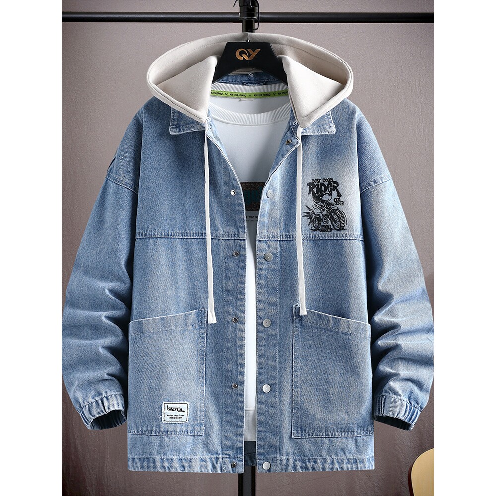 德国牛仔外套男季连帽夹克青少年初中高中学生帅气休闲上衣服男装