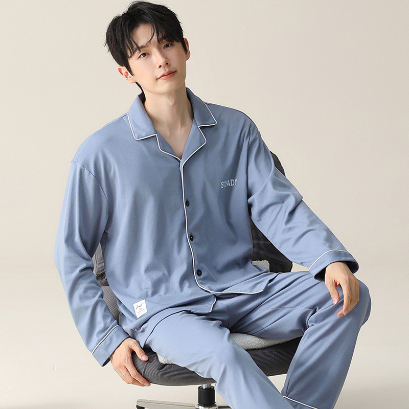 潮牌新款莫代尔睡衣男士季韩版时尚休闲加大码开衫长袖长裤套装