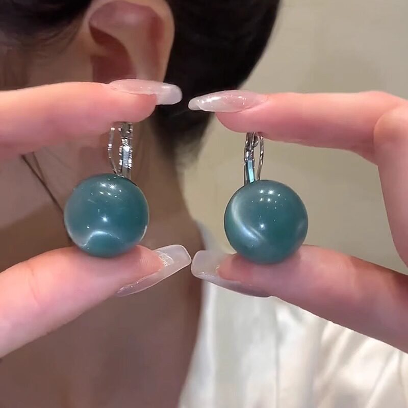 撤柜蓝海秘境果冻色圆形硬糖圆球耳扣 甜美夏日冰透感孔雀蓝珠珠