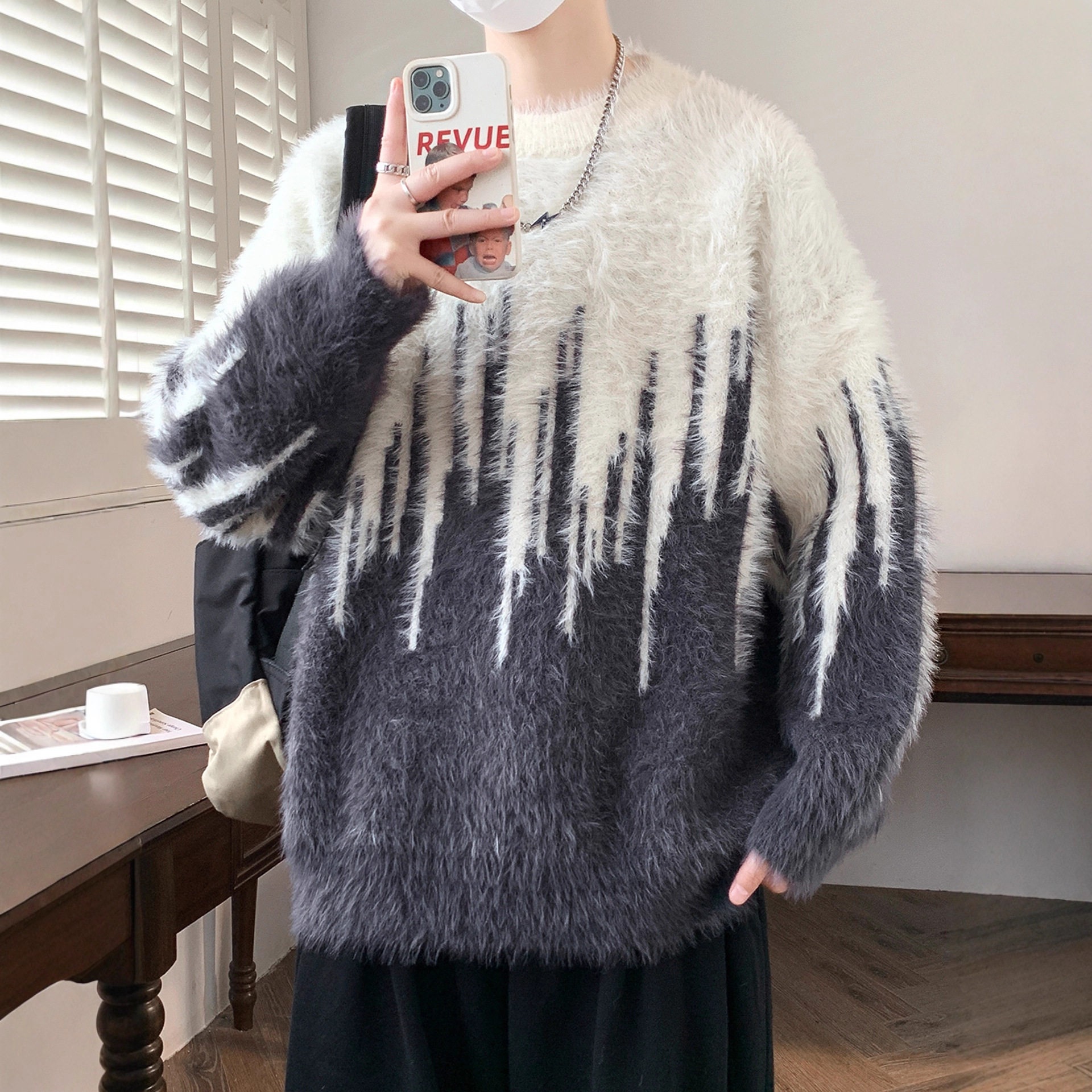 香港撤柜冬季水貂绒毛衣男初中高中学生针织打底衫青少年大童保暖