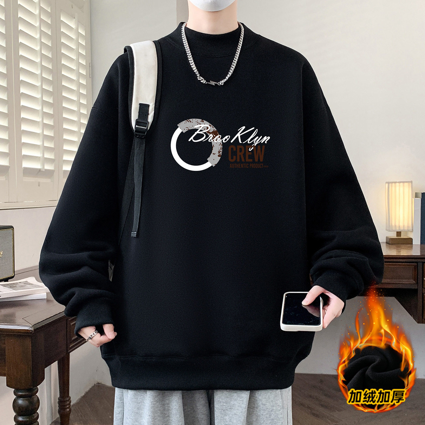 德国冬款加绒加厚卫衣男孩初中学生青少年帅气大童冬装半高领打底