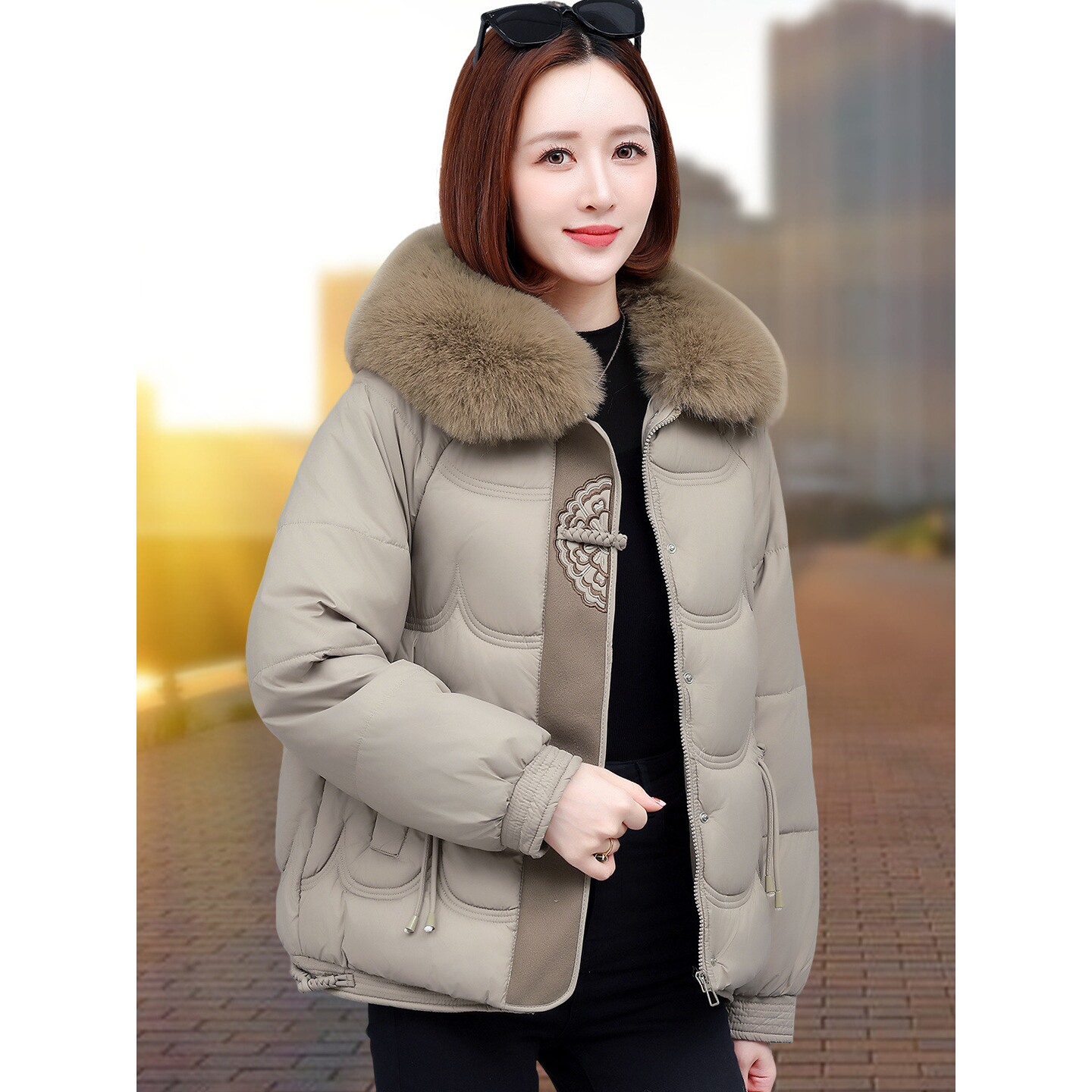 欧洲站新中式国风羽绒棉衣棉服女士冬季新款妈妈短款小棉袄加厚外
