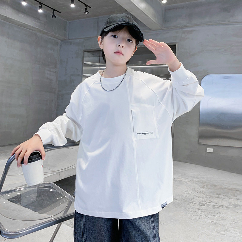 德国男童白色长袖t恤休闲新款儿童打底衫款中大童内搭上衣潮T