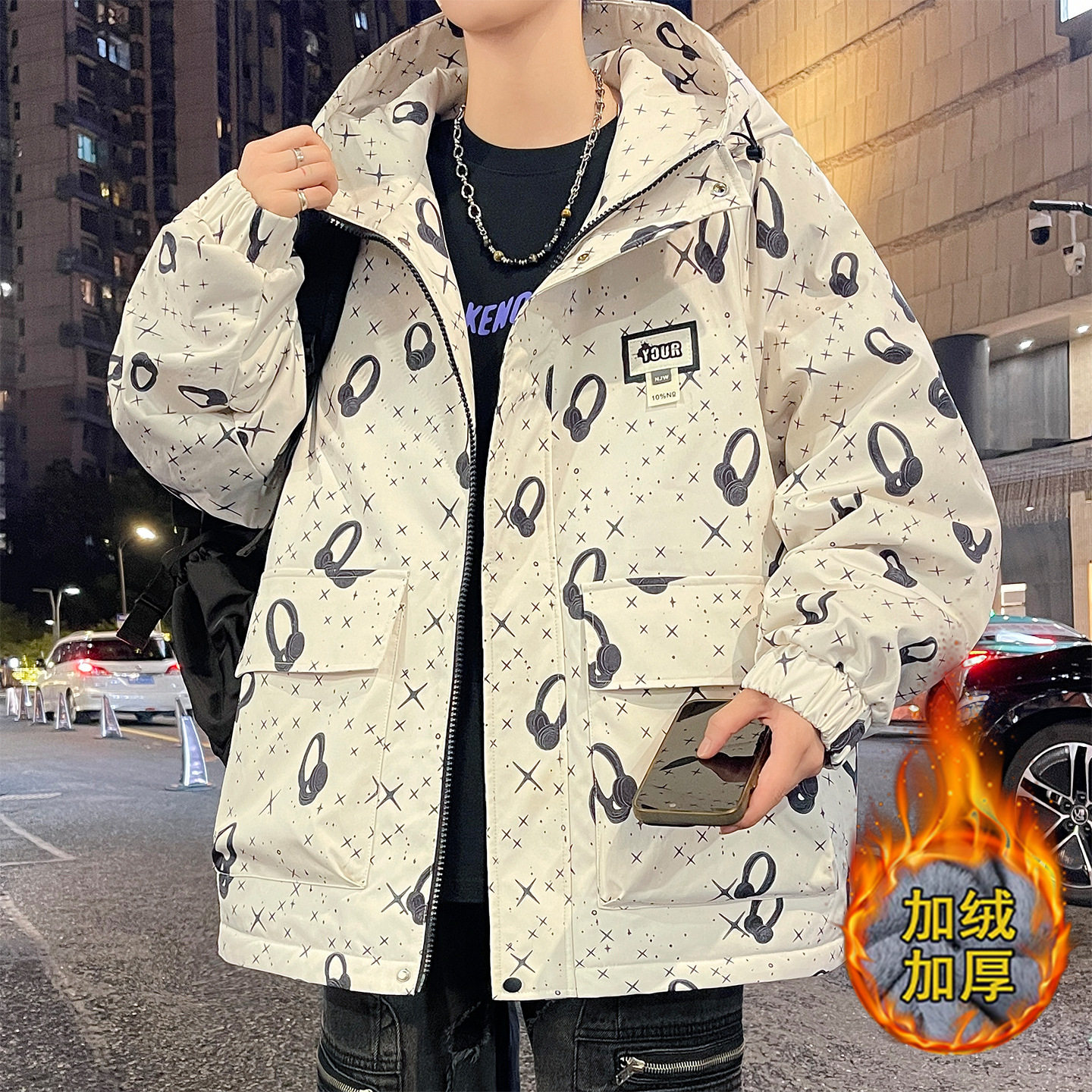 德国冬季青少年连帽外套男孩初中高中学生加绒加厚夹克大童潮流棉