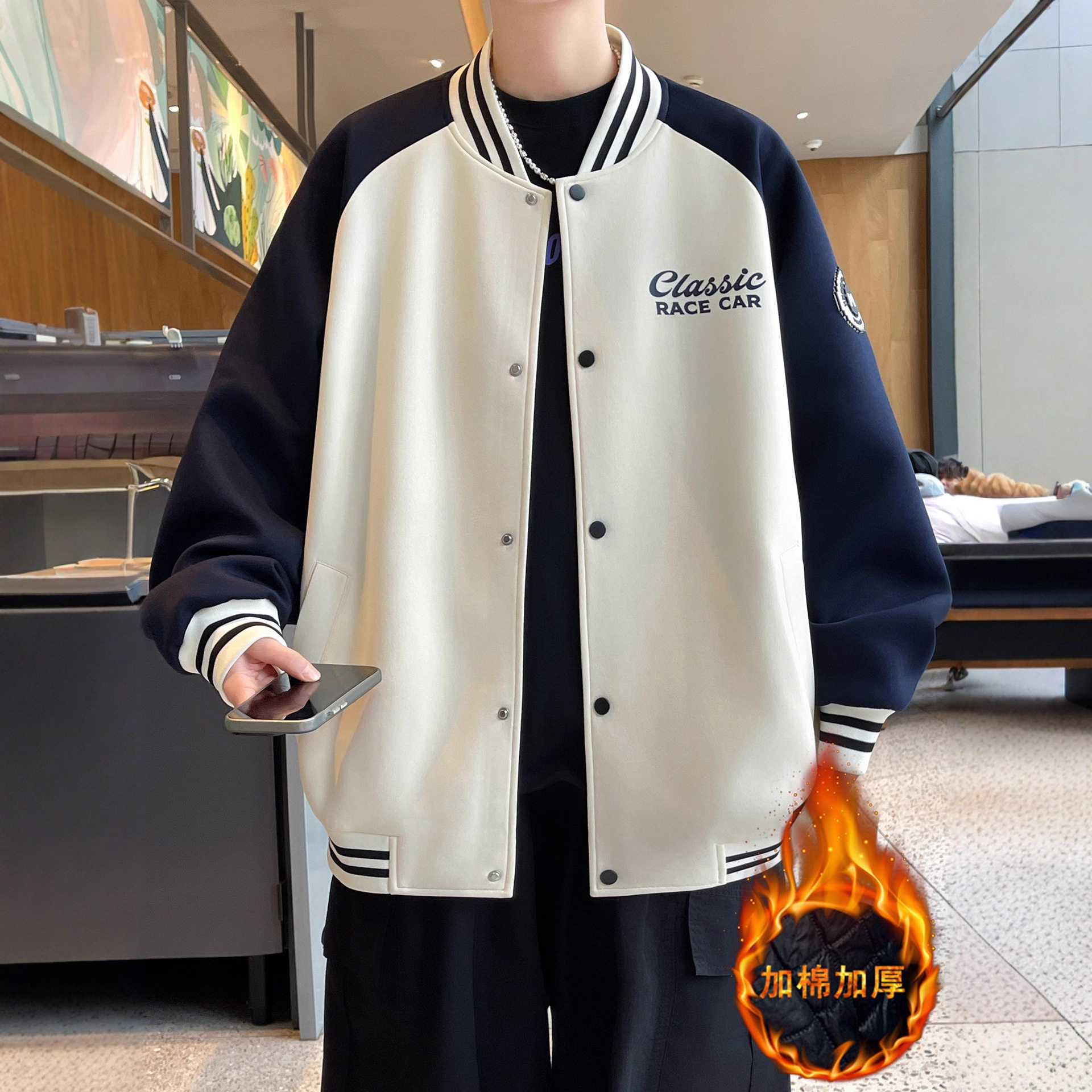 德国冬季青少年棒球服外套男初中高中学生加棉加厚夹克大童冬装棉