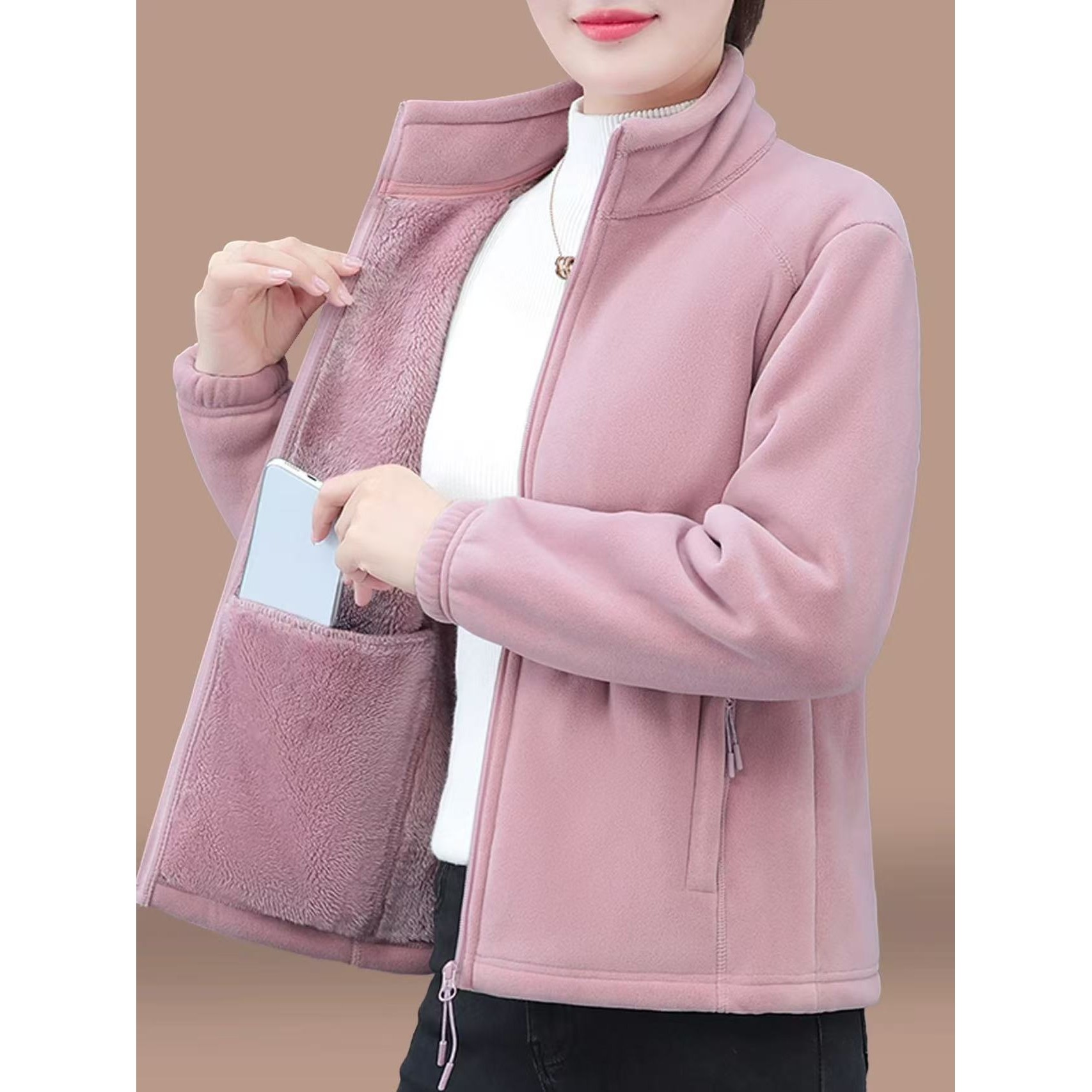 欧洲站双面绒摇粒绒外套女新款冬中年妈妈加绒加厚抓绒衣女士上衣,户外/登山/野营/旅行用品,抓绒衣,淘宝优惠券,粉丝福利购,淘宝优惠卷