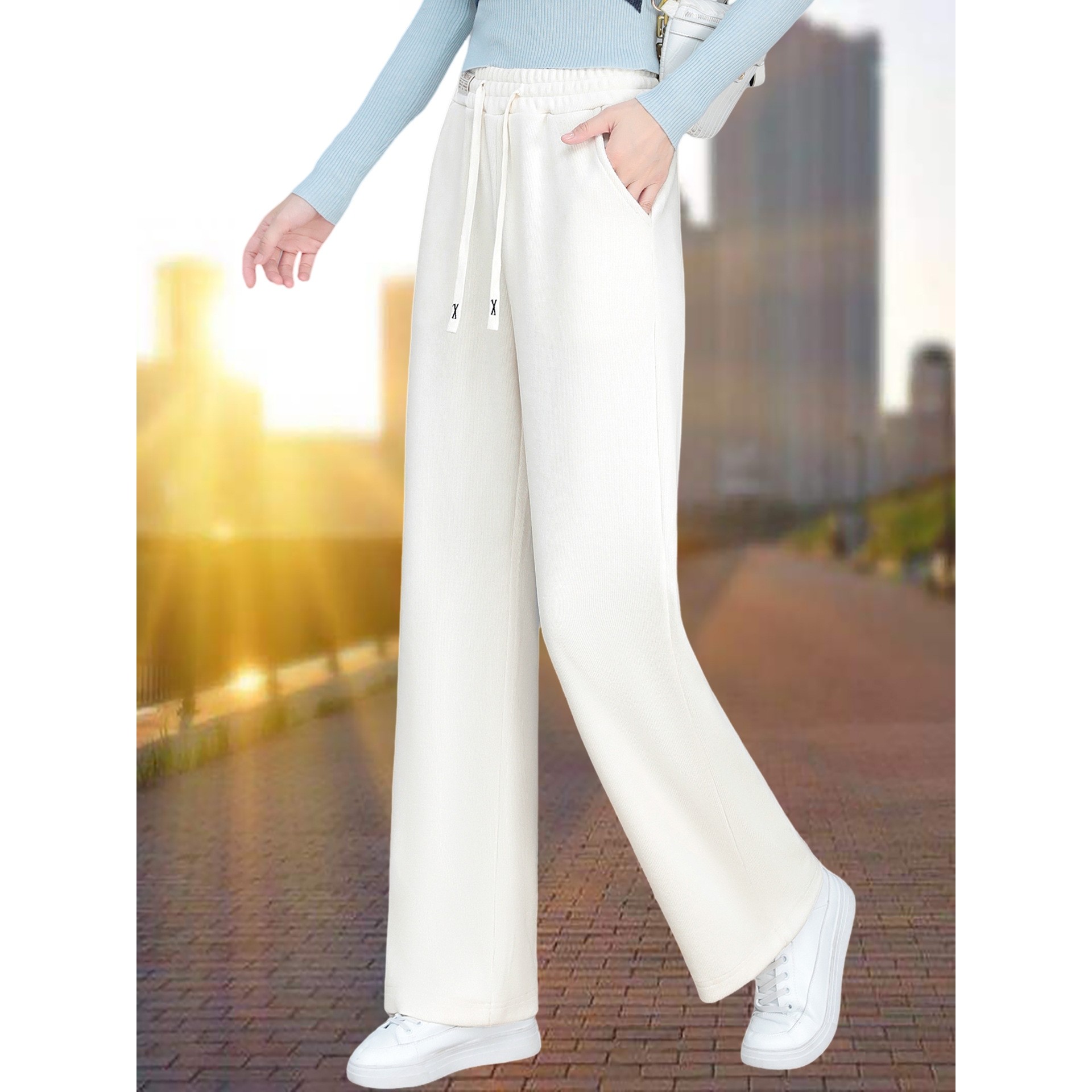 欧洲站雪尼尔窄版阔腿裤女新款冬季宽松时尚加绒女裤加厚休闲裤子,女装/女士精品,卫裤,淘宝优惠券,粉丝福利购,淘宝优惠卷