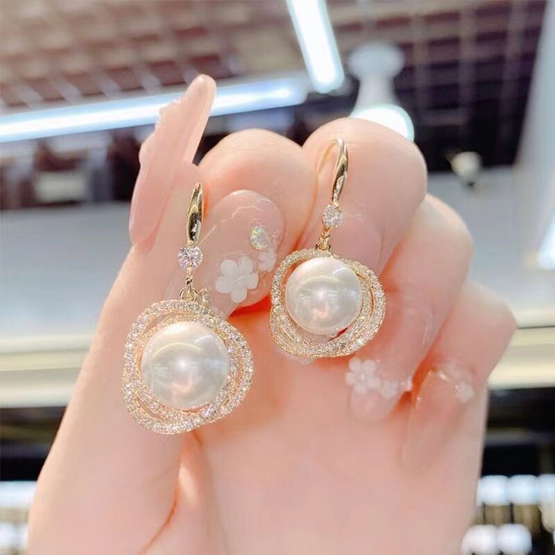 撤柜新款高级感仿珍珠耳环女微镶锆石时尚耳钩短款简约百搭轻奢耳