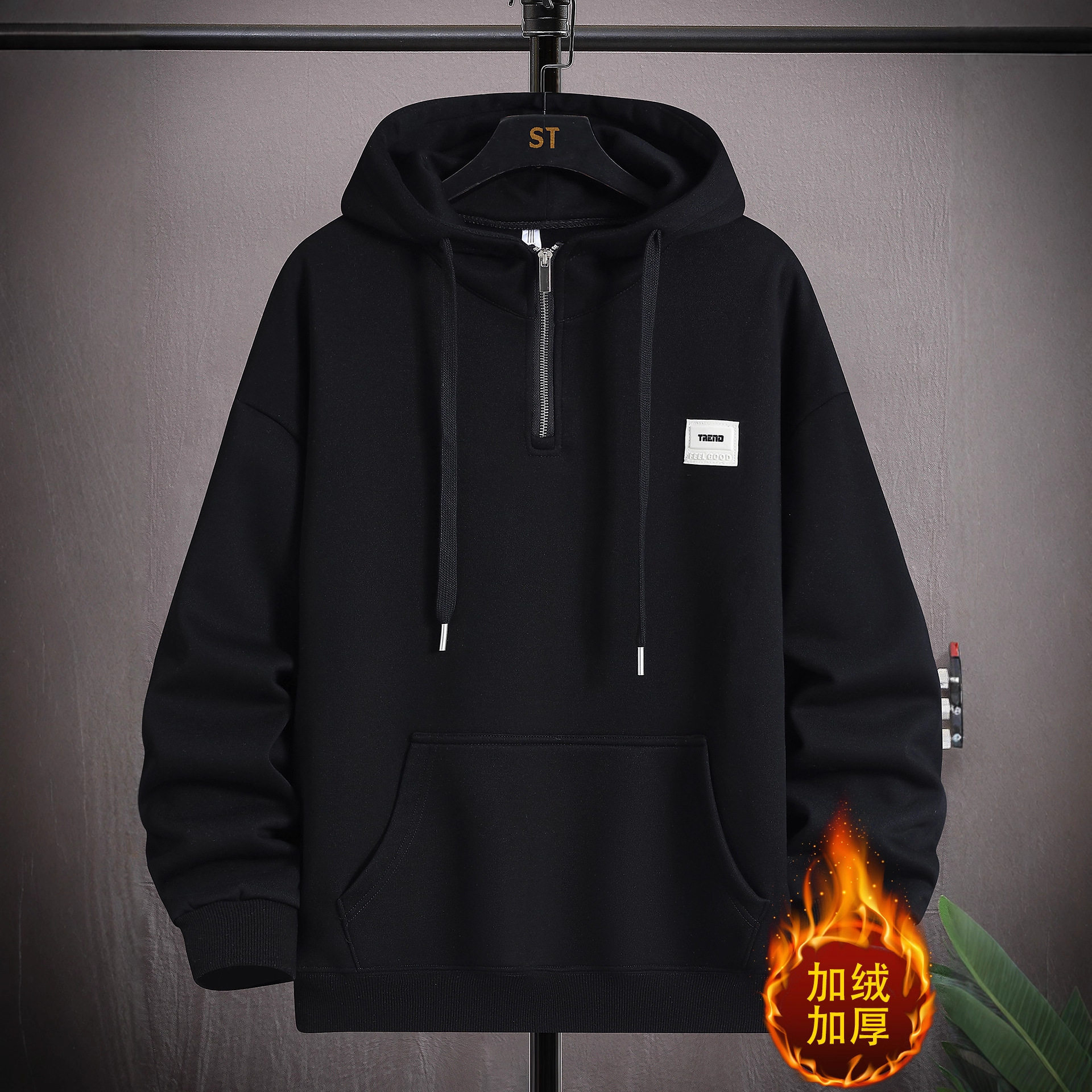 德国冬季连帽卫衣男孩初中学生加绒加厚岁青少年大童外套上衣