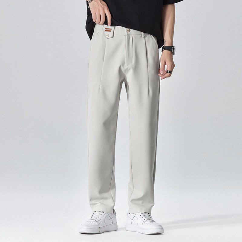 德国抗皱垂顺休闲裤男士秋款宽松直筒小西裤潮流简约九分长裤子