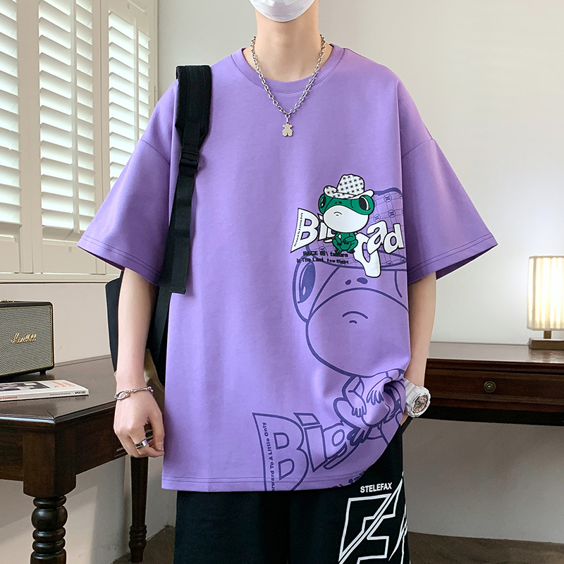 流行优选卡通印花冰丝短袖t恤男2025新款夏季青少年初中高中学生