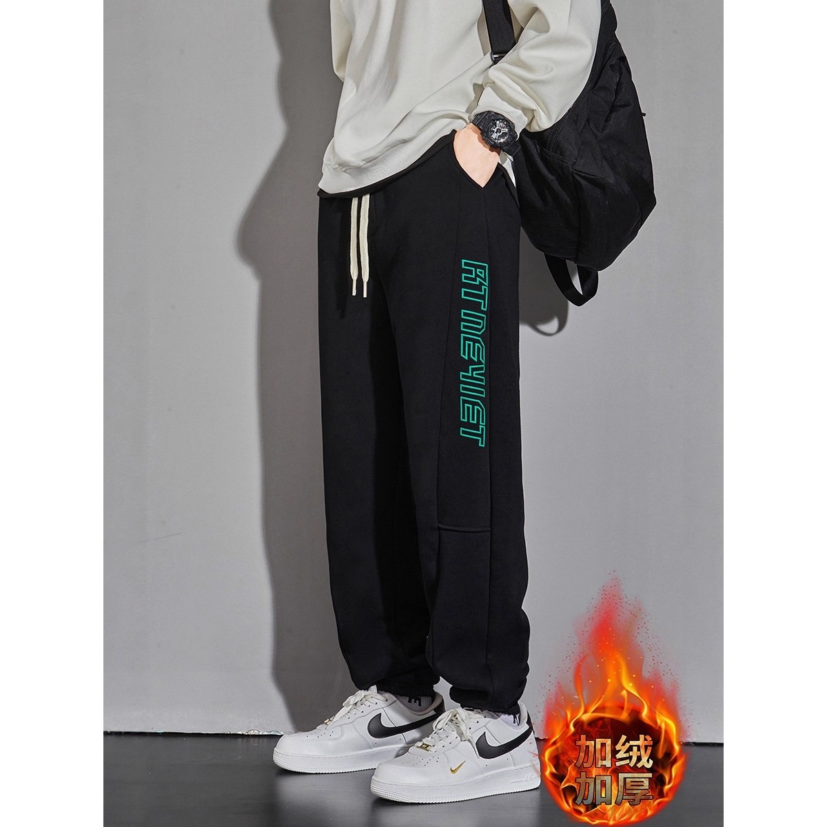 欧洲站冬季加绒厚长裤子岁男孩青少年初中高中学生运动裤棉卫裤