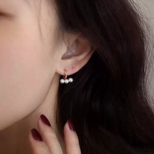 撤柜陶丝白复古一字珍珠耳环女小众设计气质高级感圆圈爆款百搭耳