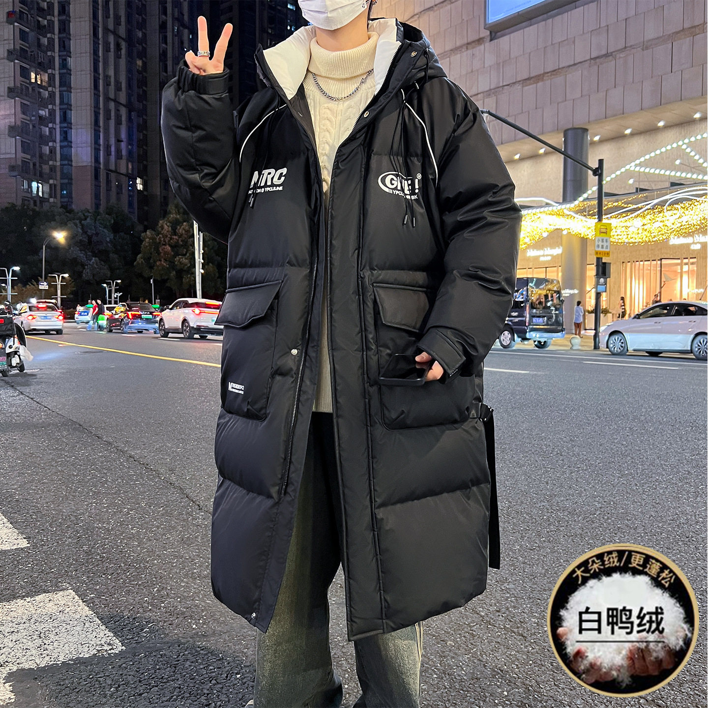 德国青少年冬季中长款羽绒服男孩初中高中学生帅气大童加厚白鸭绒