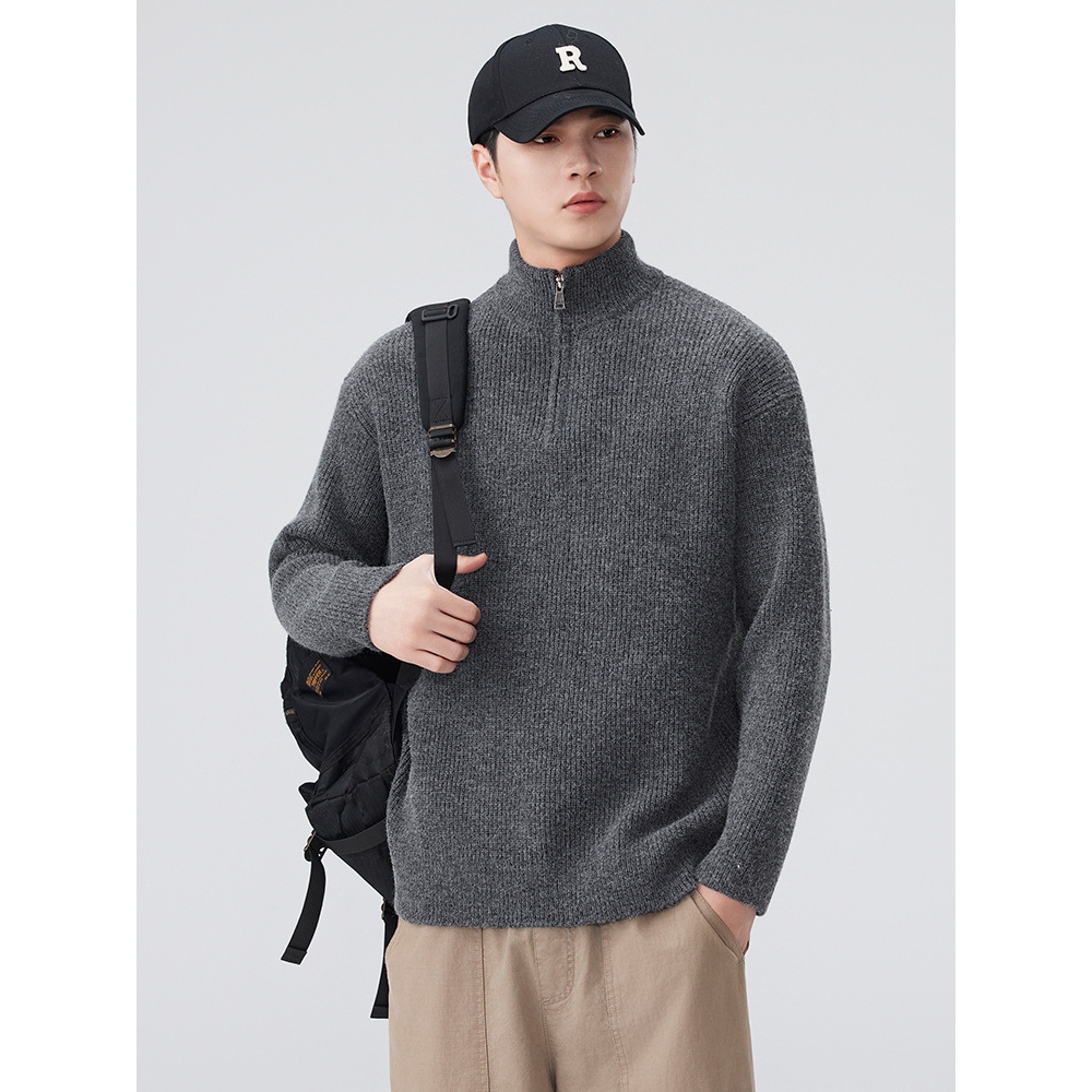 优选时尚立领半拉链黑色毛衣男季新款上衣服潮牌长袖针织衫