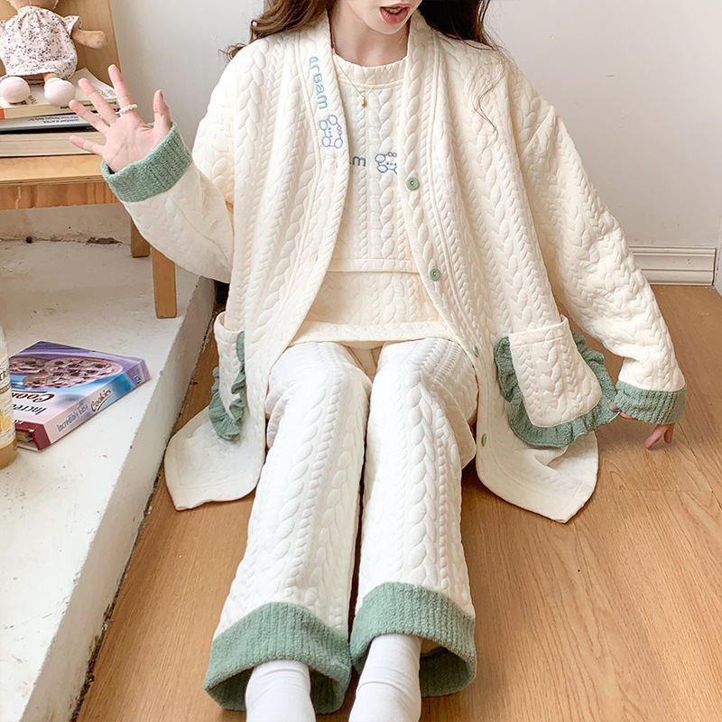 今年新品月子服三件套冬季加厚棉质产后哺乳衣孕妇睡衣月份空气棉