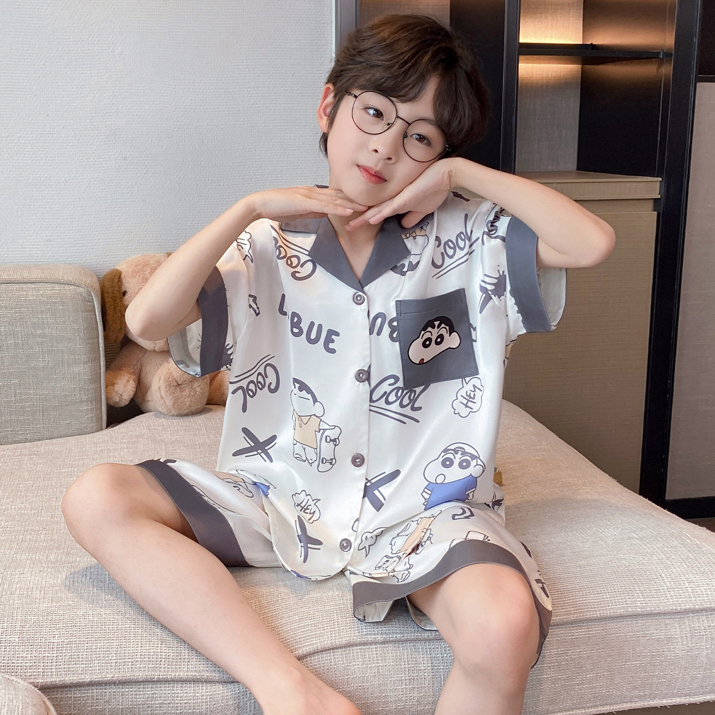 德国男童睡衣夏季薄款冰丝短袖新款夏款套装儿童中大童男孩空调服