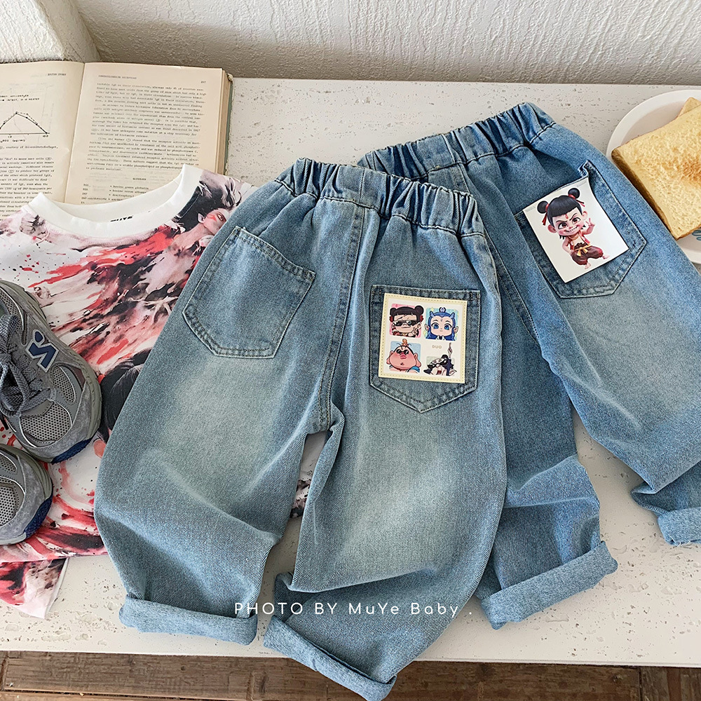 流行新品儿童季牛仔裤新款卡通可爱童装服饰男童韩版休闲裤长裤