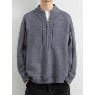 毛线衣新款 宽松慵懒风青年时尚 潮流针织 半拉链毛衣男士 欧洲站冬季