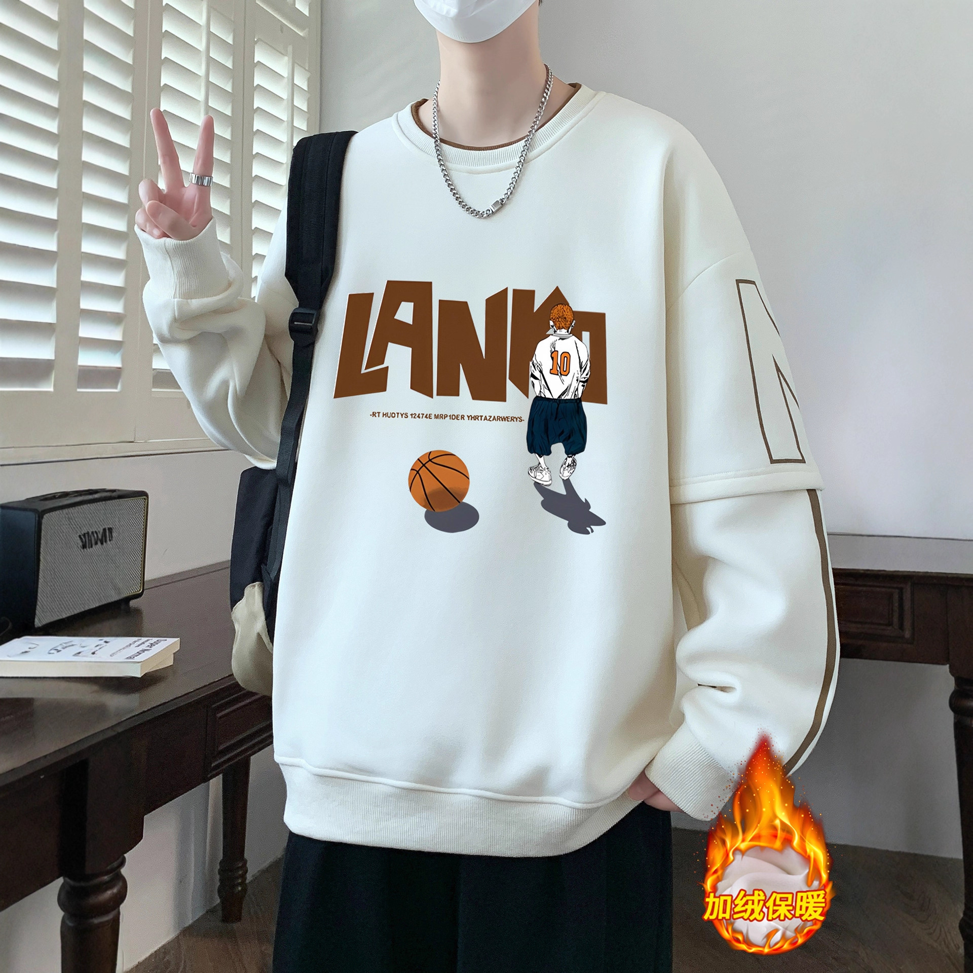 香港撤柜冬季圆领卫衣男孩初中学生加绒加厚青少年帅气大童保暖内