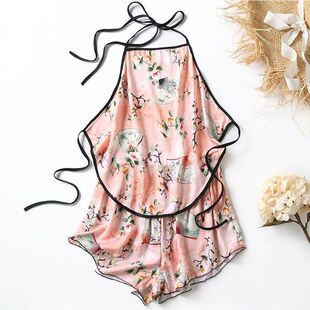 大码300斤碎花肚兜短裤套装冰丝露背性感成人肚兜古风贴身内衣女