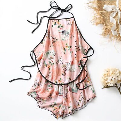 大码300斤碎花肚兜短裤套装冰丝露背性感成人肚兜古风贴身内衣女