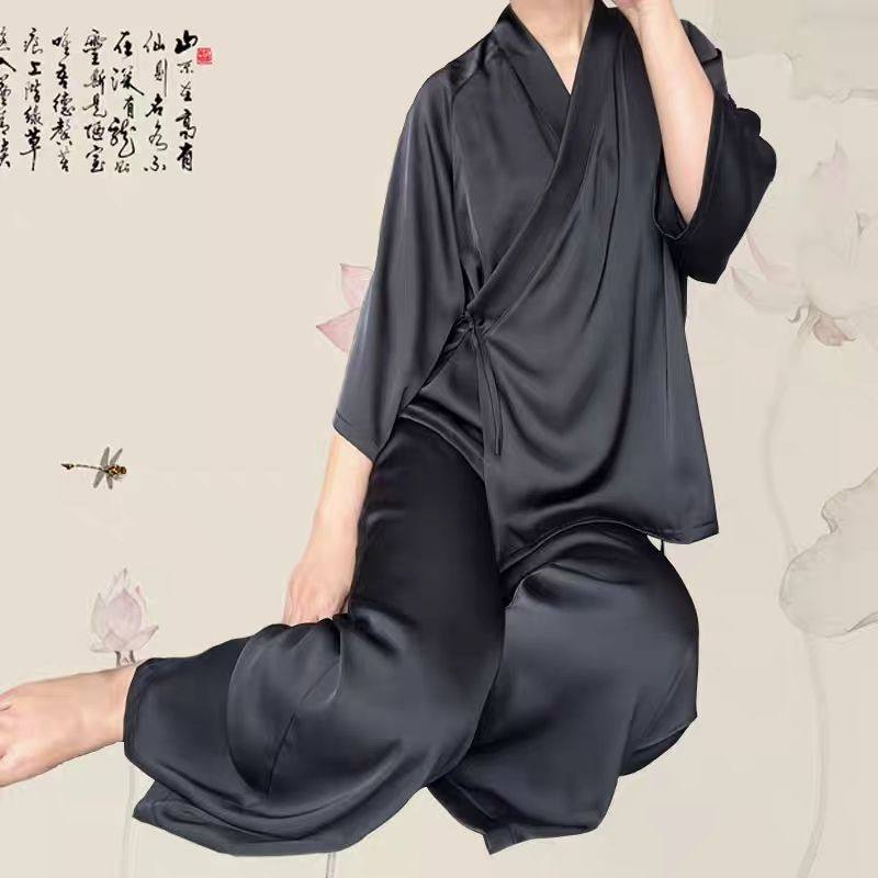茶服禅意家居服套装春秋汉服睡衣男女款新中式复古寝服大码300斤