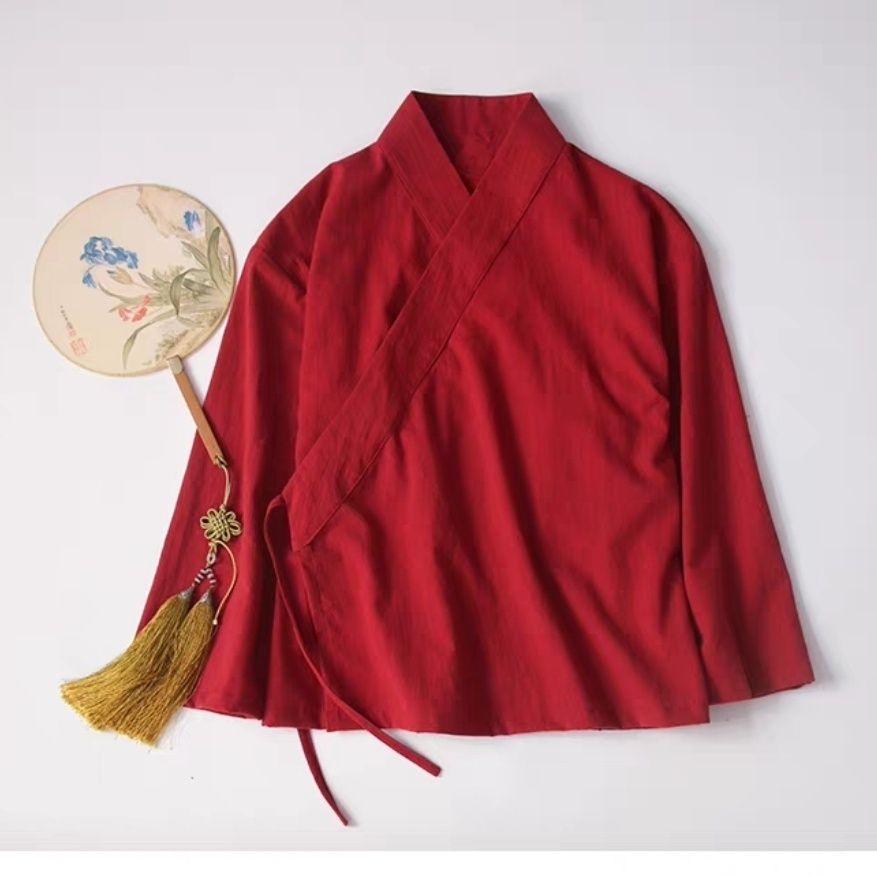 禅意服文艺改良汉服茶服中国风德绒上衣长袖唐装交领系带中式大码